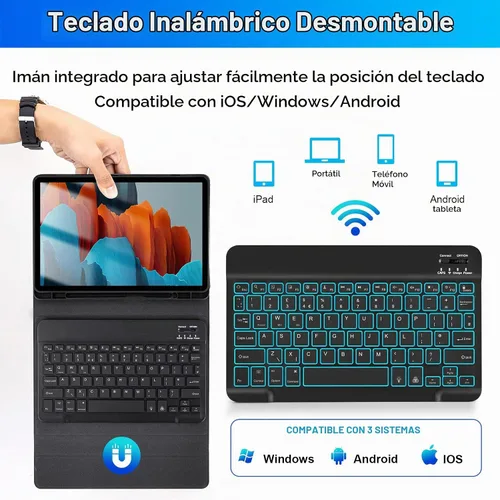 Vista 4 de LAMA Funda con teclado retroiluminado con mouse para Samsung Galaxy Tab S10 Lite/S10 FE/S9 FE de 10.9 pulgadas, funda delgada con teclado y mouse