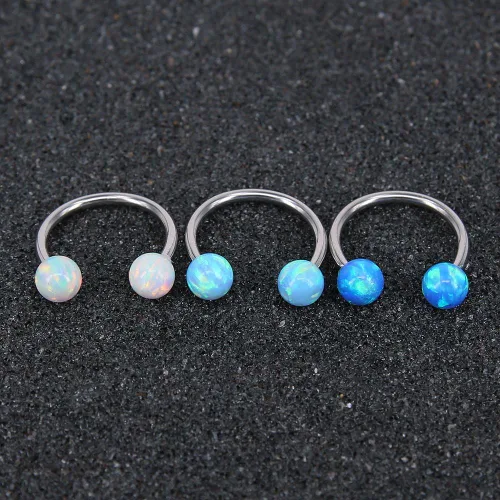 Vista 4 de ZS Piercing circular de acero inoxidable con ópalo de 16 G para nariz piercing de hélice para tabique