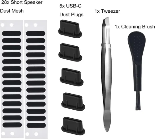 Vista 13 de 5 unidades USB C tapón antipolvo y 28 x altavoz de teléfono de malla adhesiva a prueba de polvo para iPhone Duo /18/17/16/15 Pro Max, Samsung Galaxy