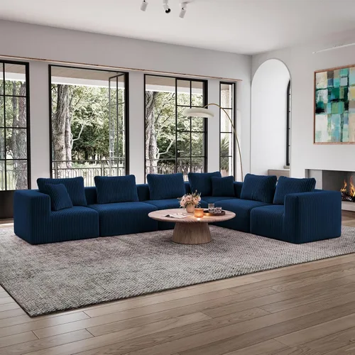 Vista 38 de Avenco Sofá seccional modular de 6 asientos de 141 pulgadas, tela de pana Negro
