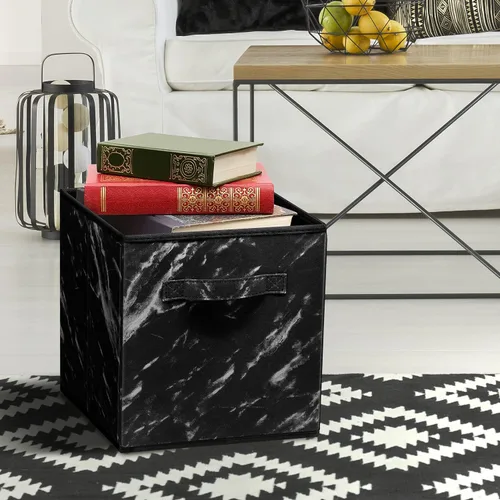 Vista 7 de Sorbus Cubos de almacenamiento de tela plegables – Cestas de organización plegables de 11 pulgadas con asa – 4 canicas negras para despensa Negro