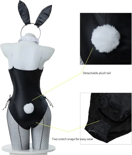Vista 5 de CR ROLECOS Disfraz de conejito para mujer, traje de una pieza para cosplay de Senpai
