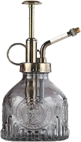 Vista 5 de Mister de plantas en vidrio de 6.8 fl oz, botella pequeña con bomba superior de plástico, rociador decorativo de niebla fina, regadera pequeña