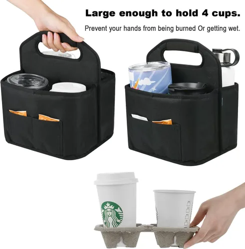 Vista 3 de Beautyflier Transportador de bebidas con asa para entrega reutilizable, aislado, portador portátil para 4 tazas con asa organizador, bolsa de mano