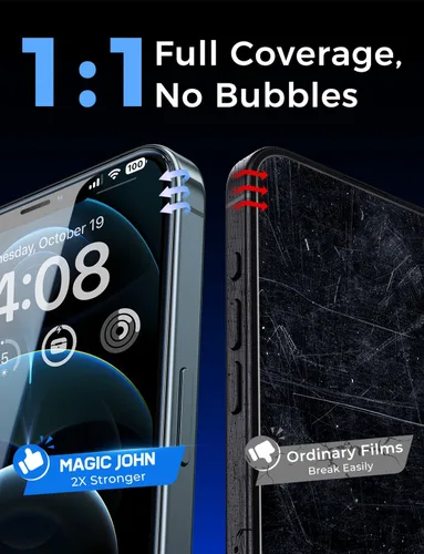 Vista 7 de MAGIC JOHN Paquete de 2 protectores de pantalla de vidrio templado para iPhone 12 Pro Max de 6.7 pulgadas, instalación automática de eliminación