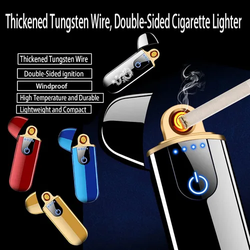 Vista 4 de Encendedor electrónico inteligente dorado – Mini USB recargable, resistente al viento, encendido táctil, plasma, con indicador de encendido