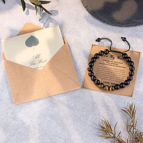 Vista 7 de UNGENT THEM Pulsera de piedra natural para hombres, adolescentes, aniversario, graduación, cumpleaños, día del padre, regalo de Navidad para hijo
