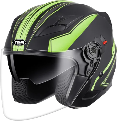 Vista 9 de YEMA Open Face Motorcycle Helmets, DOT Approved 3/4 Moped Helmet Dual Visor Quick Release Buckle, Helmets for Adults Motorcycle Men Women Helmets
