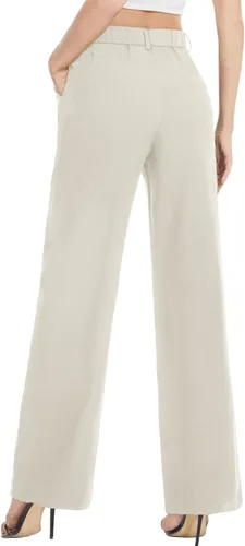 Vista 2 de Tapata Pantalones de pierna ancha para mujer, pantalones de vestir de cintura alta, casuales, elásticos, bolsillos para el trabajo y negocios