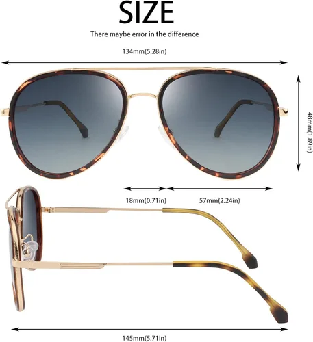 Vista 2 de POLARKING Gafas de sol polarizadas de aviador de gran tamaño para mujeres y hombres, ovaladas de doble puente con marco de metal, protección UV400