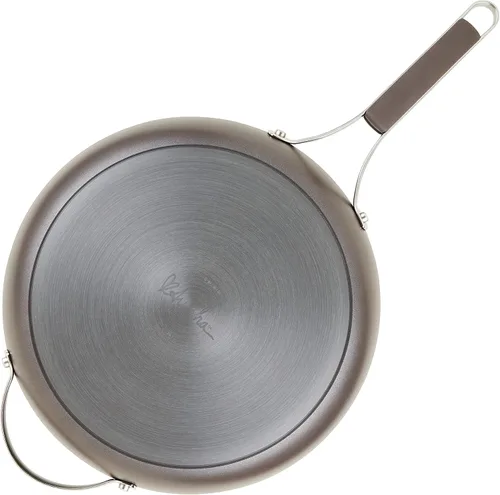 Vista 9 de [Usado] Ayesha Curry Kitchenware 80293 - Sartén profesional anodizada dura antiadherente con tapa y mango auxiliar, 12.25 pulgadas, color carbón