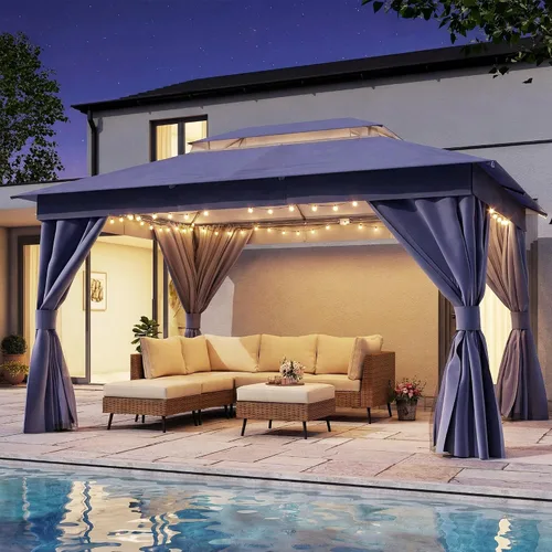 Vista 54 de LAUSAINT HOME - Cenador para exteriores de 8 x 8 pulgadas con cortinas Caqui