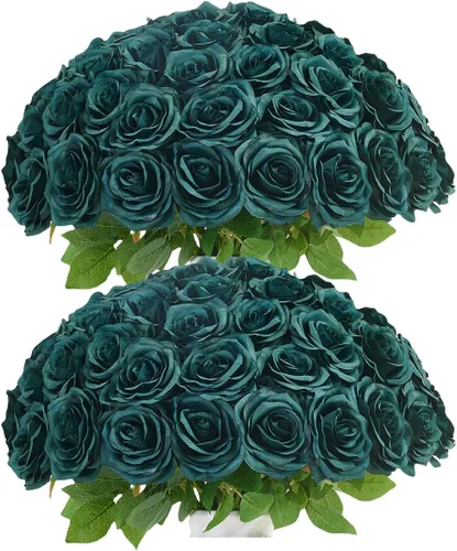 Vista 39 de 10 rosas artificiales abiertas, tallos de rosas artificiales para arreglos de boda, ramo de novia, centro de mesa, flores de seda sintética falsas