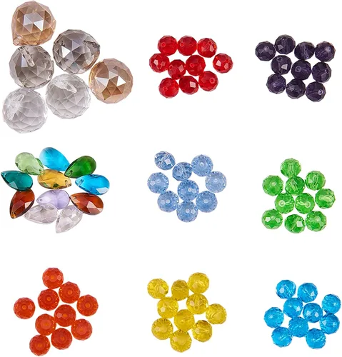 Vista 4 de SUNNYCLUE Juego de 252 piezas de bricolaje de 6 piezas de atrapasoles de cristal arcoíris para hacer candelabros de cristal, bolas de prismas