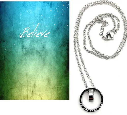 Vista 5 de Smiling Wisdom - Juego de regalo de tarjeta de felicitación y collar Believe Dreams Come True - Hija, nieta, mujer, amiga, hermana, graduación