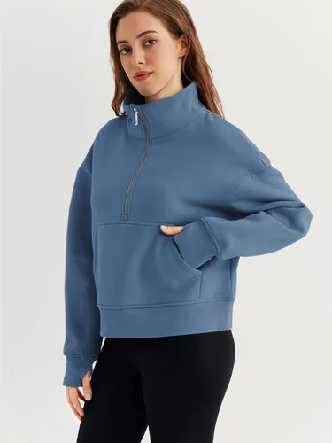 Vista 3 de EFAN Sudaderas cortas para mujer, con media cremallera, forro polar, con cremallera de un cuarto, sudaderas con capucha 2023, ropa de moda de otoño
