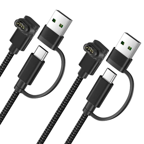 Vista 9 de Itramax Cable de carga 2 en 1 para Garmin Watch Cable de alimentación de 4 Ángulo - Negro