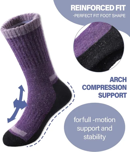 Vista 5 de Calcetines de senderismo de lana merino para niños y niñas, para invierno, cálidos, gruesos, térmicos, calcetines de regalo, 6 pares