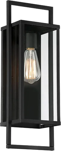 Vista 2 de Possini Euro Design Jericho - Lámpara de pared industrial moderna para exteriores, metal negro texturizado, panel de vidrio transparente de 19