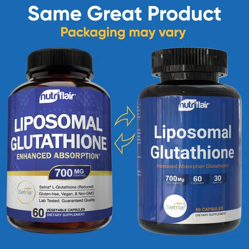 Vista 2 de NutriFlair Suplemento de glutatión liposomal 700mg – Setria Reduced L-Glutatión, 60 Cápsulas