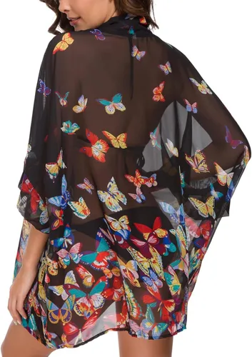 Vista 4 de Tribear - Cárdigan de chifón para mujer con capas,tapado para la playa