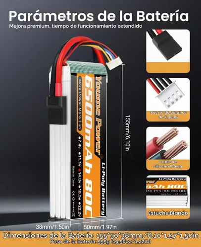 Vista 4 de 4S Lipo Battery 6500mAh 14.8V Lipo Battery 80C Funda blanda con conector TR, enchufe compatible con 1/7 1/8 Maxx X-Maxx RC coches, camiones