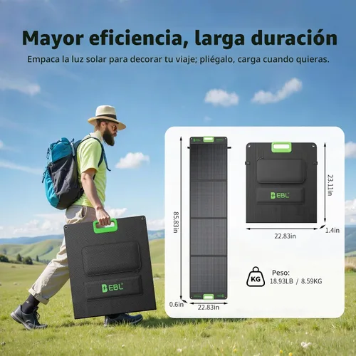 Vista 6 de Panel solar portátil de 200 W, 23.5% ETFE de alta eficiencia, cargador solar plegable para estación de energía, impermeable IP65 con 4 soportes