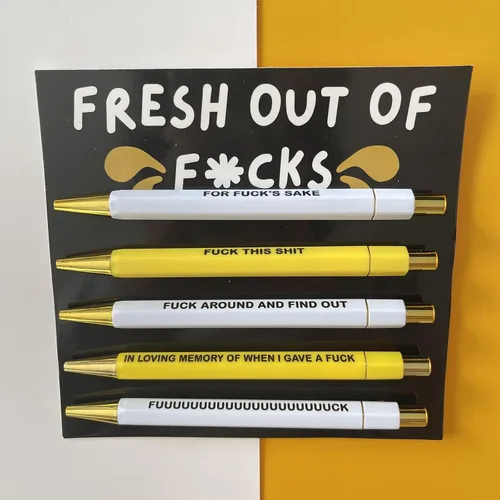 Vista 8 de Juego de 5 bolígrafos divertidos, Swear Word Daily Pen Set, bolígrafos de tinta negra de 0.039 pulgadas, bolígrafo de servicio al cliente, juego