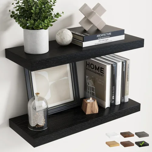 Vista 40 de Estantes flotantes cuadrados de 8 pulgadas para pared, paquete de 3, estantes de baño con veta de madera de 8"D con soportes invisibles, estantes