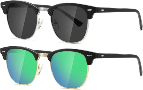 Vista 12 de AEVOGUE Semi Rimless Polarized Sunglasses for Women Men, AE0369 2 Pack Negro brillante y negro mate C1