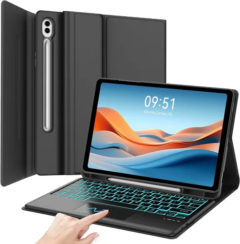 Vista 12 de Funda de teclado para Samsung Galaxy Tab S7 FE (5G)/S8 Plus/S7 Plus de 12.4 pulgadas Teclado Bluetooth magnético desmontable Funda protectora