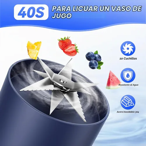 Vista 4 de Licuadora personal, compacta inalámbrica, 20 oz (20.3 fl oz) Azul Verde