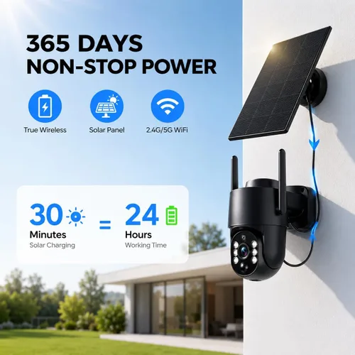 Vista 2 de Cámaras de seguridad solares inalámbricas para exteriores, cámaras WIFI solares 5G/2.4G para seguridad del hogar, cámara exterior inalámbrica