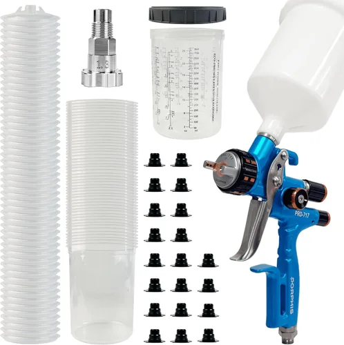 Vista 3 de Pistola de pintura PRD-717 VS tipo con boquilla dividida pistola pulverizadora de 0.051 in + vasos de pintura desechables de 6.8 fl oz/6.7 onzas, 50