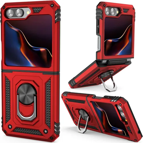 Vista 7 de ADDIT Z Flip 5 - Funda para Samsung Galaxy Z Flip 5, con anillo de soporte, soporte ajustable, grado militar, protección resistente, a prueba