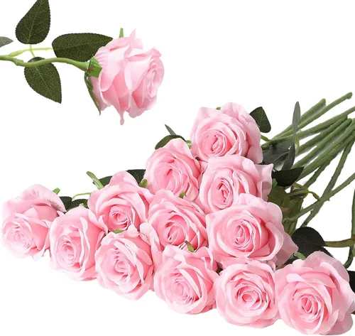 Vista 11 de Hawesome - Ramo de 12 rosas artificiales de seda con tallo largo para decoración del hogar, boda, fiesta (Negro-1)