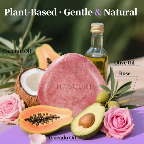 Vista 9 de Barra de champú Rose – Fortalece, nutre y da volumen al cabello – Fórmula a base de plantas con aceite de coco, aceite de aguacate y extractos