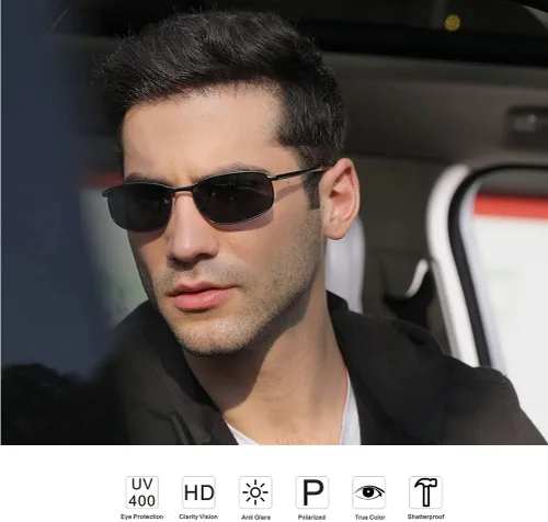Vista 5 de ZHILE 8-base gafas de sol polarizadas con marco de metal, curvas, para hombre
