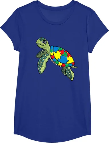 Vista 63 de Turtle Puzzle Pieces for Autism Awareness Kids Women Teacher T-Shirt Asphalt Grey