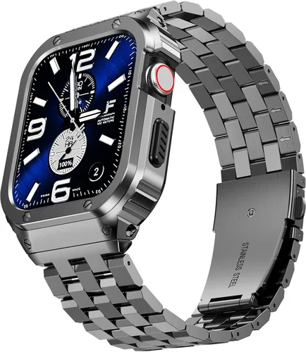 Vista 12 de SUPLINK Estuche de acero inoxidable y correa compatible con Apple Watch de 41 mm, 40 mm, 38 mm, protector de goma resistente para iWatch Apple Watch