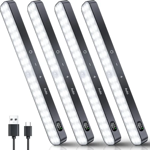 Vista 9 de Ferswe Luz de Sensor de Movimiento Interior Recargable, Pantalla de Nivel de Batería, 60 Luces LED de Sensor de Movimiento para Clóset, Control