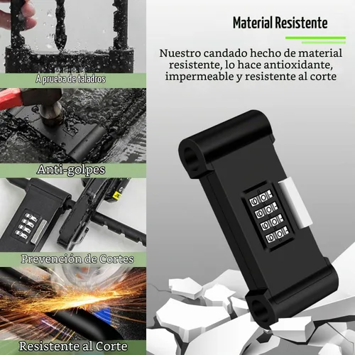 Vista 5 de V·RESOURCING® - Candado de combinación de 4 dígitos, antirrobo en forma de U, resistente, con grillete ajustable, para bicicletas, bicicletas