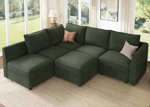 Vista 46 de HONBAY Sofá seccional modular con almacenamiento en forma de L sofá seccional, sofás convertibles para sala de estar - verde