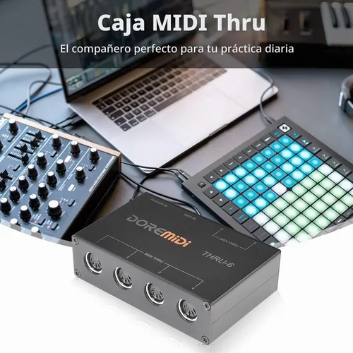 Vista 2 de MIDI Thru 6 Box USB MIDI Interfaz 1 en 6 salidas con cable Transmisión con Optoacoplador de alta velocidad MIDI Splitter, Plug-and-play