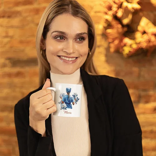 Vista 6 de Enfermera con equipos médicos Tazas de café, Taza de cerámica de enfermería con nombre personalizado, Taza de café asistente médica, Regalo