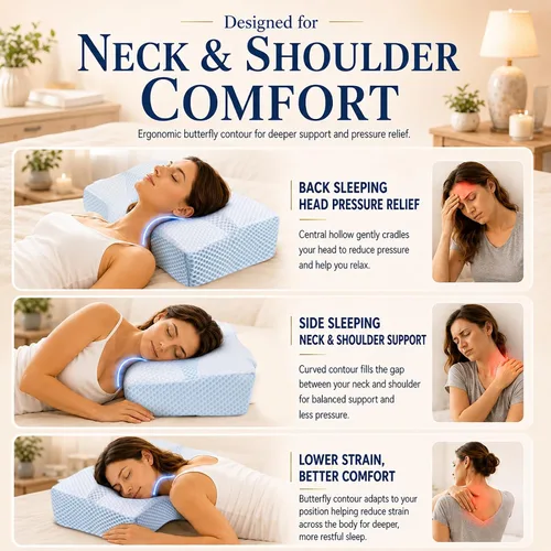 Vista 4 de Almohada de espuma viscoelástica para dormir, almohada cervical para aliviar el dolor de cuello, almohada ortopédica de apoyo para el cuello