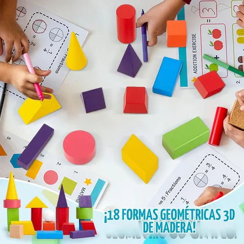 Vista 5 de Deekin 18 piezas de formas 3D grandes para enseñar manipulativos de matemáticas, bloques de sólidos geométricos, bloques de aprendizaje Montessori