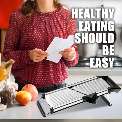 Vista 7 de Cortadora de mandolina comercial, cortador de verduras de acero inoxidable, cortador de mandolina antideslizante para cocina, keto, patata, pepino