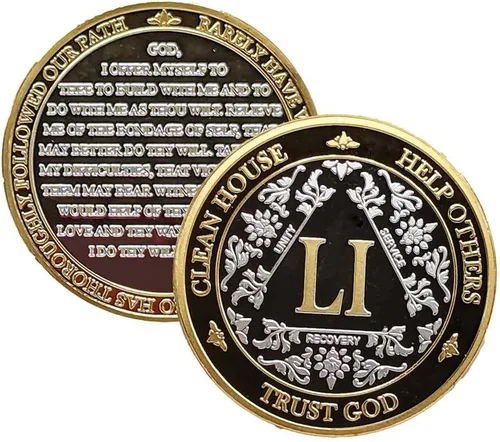 Vista 9 de Silver & Gold - Medallón de Alcohólicos Anónimos de 1 a 60 años (10 años (X)) Cápsula AA incluida