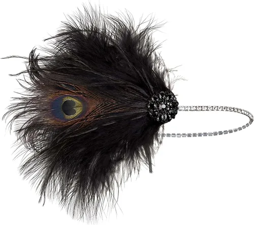 Vista 5 de BABEYOND Diadema de flapper de los años 20, tocado rugido de plumas de avestruz Gatsby con cristal